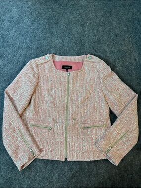 Talbots Pink Tweed Zip-Front Cropped Jacket